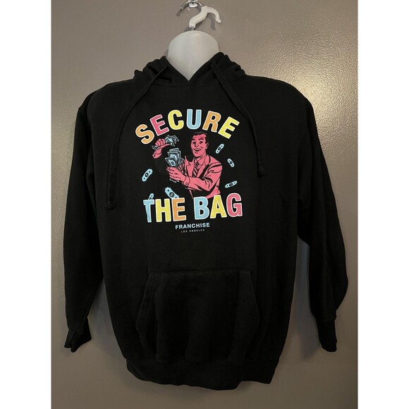 Franchise Los Angeles Hoodie Mens Medium Black Secure The Bag Graphic Pullover - Picture 1 of 6